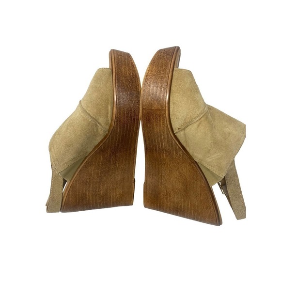 MILE Paoli Suede Wedges Heels Open Toe Nude Beige Women's Size 8.5‎ US - Picture 3 of 5